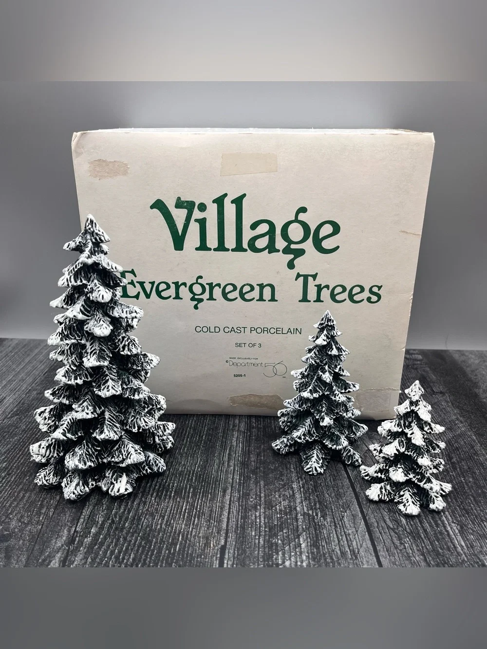 Dept 56 Village Evergreen Trees Set of 3 Cold Cast Porcelain #5205-1